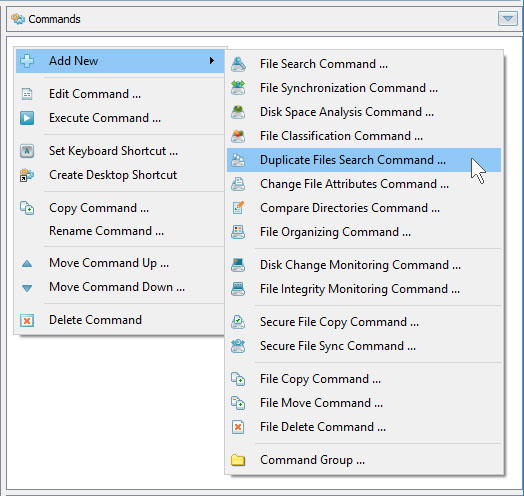 Pre-Configured Duplicate Files Search Commands