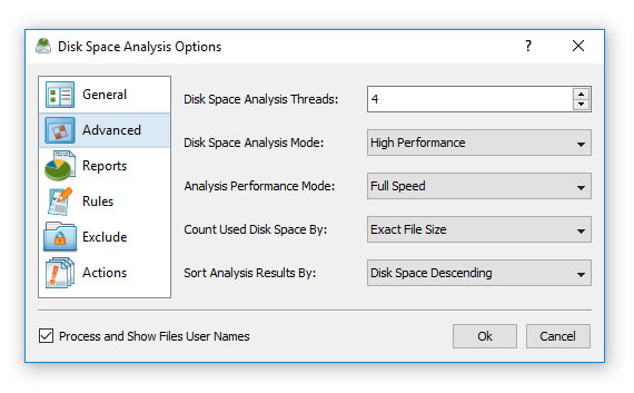 Disk Space Analysis Options