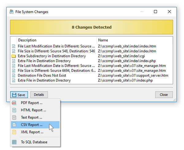 Compare Directories Save Report