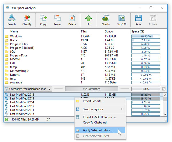 DiskBoss Disk Space Analysis Apply File Filters