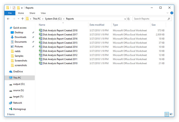 Batch Disk Space Analysis Reports Output