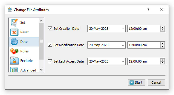 DiskBoss Set File Dates