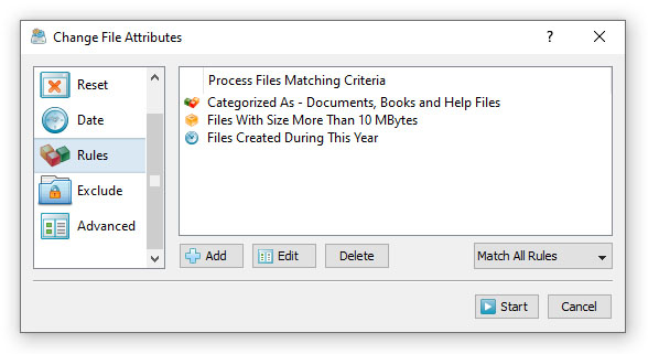 DiskBoss Set File Attributes Rules