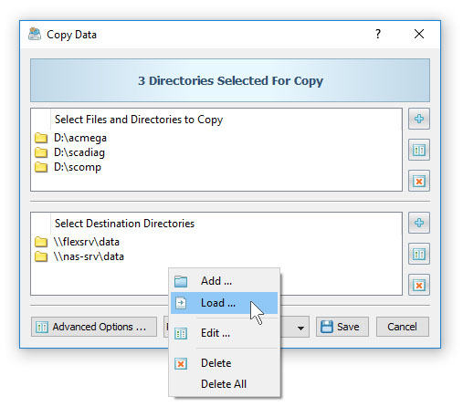 DiskBoss File Copy Load Destinations