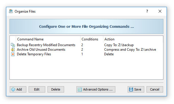 Rule-Based File Organizing Actions