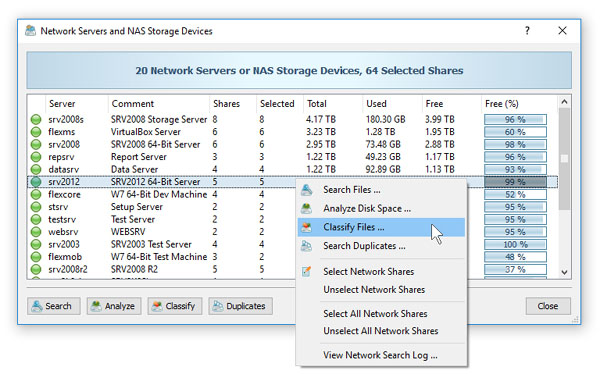 Classifying Files in Network Servers and NAS Storage Devices