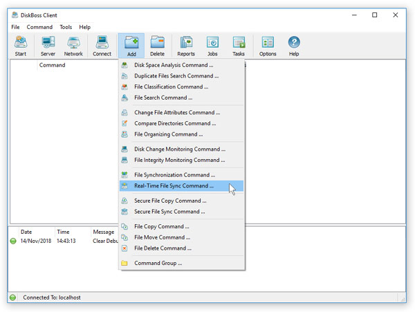 DiskBoss Add Real-Time File Synchronization Command