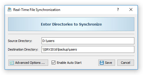 DiskBoss Real-Time File Synchronization Command Dialog