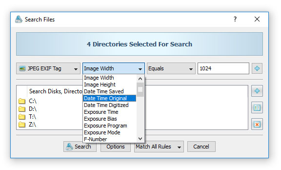 Search Files By JPEG EXIF Tags