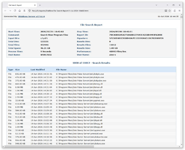 DiskBoss File Search HTML Report