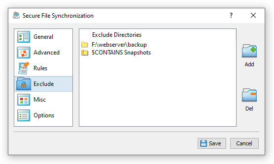 Secure File Synchronization Exclude Directories