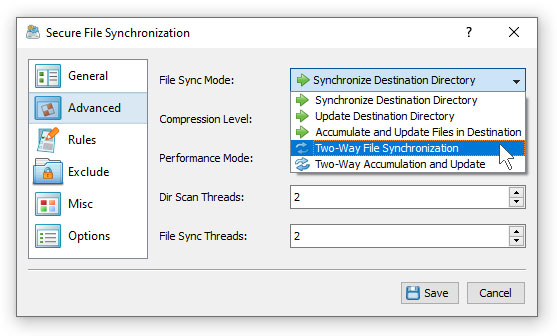 Secure File Synchronization Modes